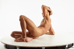 Nude Man White Laying poses - ALL Muscular Short Brown Laying poses - on side Realistic